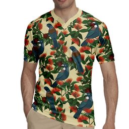 New Zealand Christmas Rugby Jersey Romantic Tui Birds on Pohutukawa - Ivory