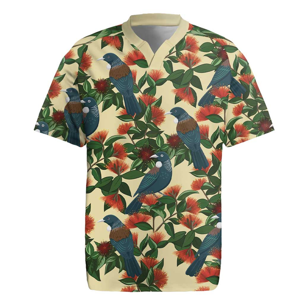 New Zealand Christmas Rugby Jersey Romantic Tui Birds on Pohutukawa - Ivory