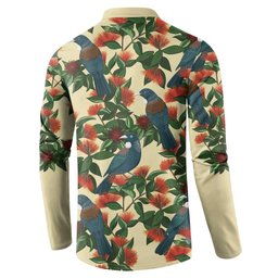 New Zealand Christmas Button Sweatshirt Romantic Tui Birds on Pohutukawa - Ivory