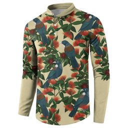 New Zealand Christmas Button Sweatshirt Romantic Tui Birds on Pohutukawa - Ivory