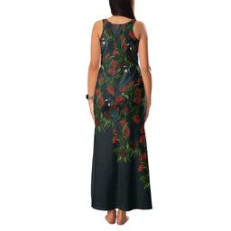 New Zealand Christmas Tank Maxi Dress Romantic Tui Birds on Pohutukawa - Cobalt
