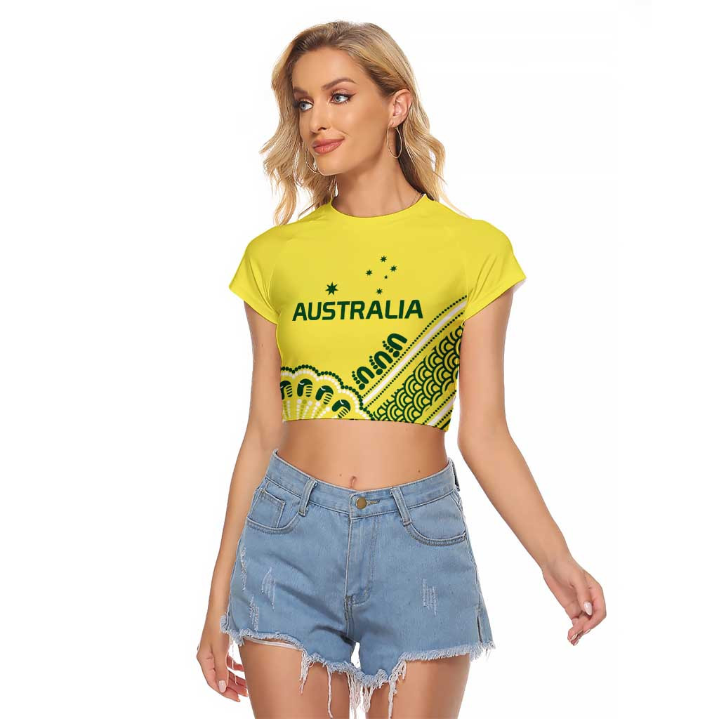 Custom Cricket Aussie Pride Raglan Cropped T Shirt Aboriginal Dot Art Cricket