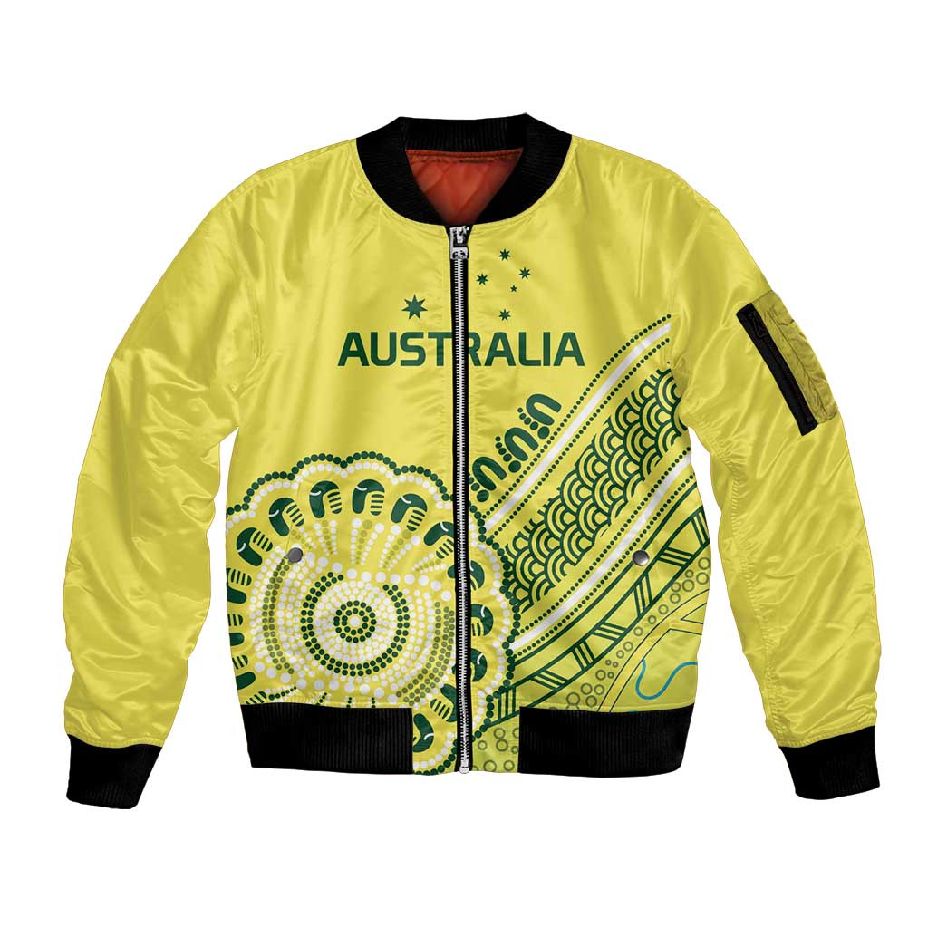 Custom Cricket Aussie Pride Sleeve Zip Bomber Jacket Aboriginal Dot Art Cricket