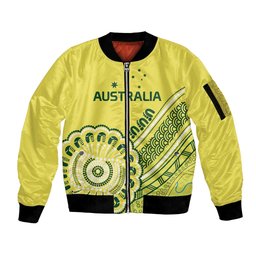 Custom Cricket Aussie Pride Sleeve Zip Bomber Jacket Aboriginal Dot Art Cricket