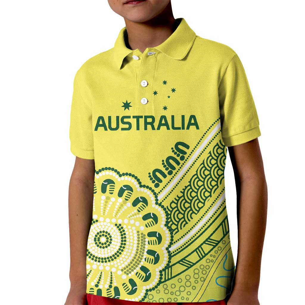 Custom Cricket Aussie Pride Kid Polo Shirt Aboriginal Dot Art Cricket