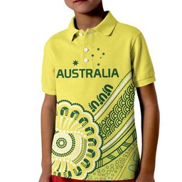 Custom Cricket Aussie Pride Kid Polo Shirt Aboriginal Dot Art Cricket