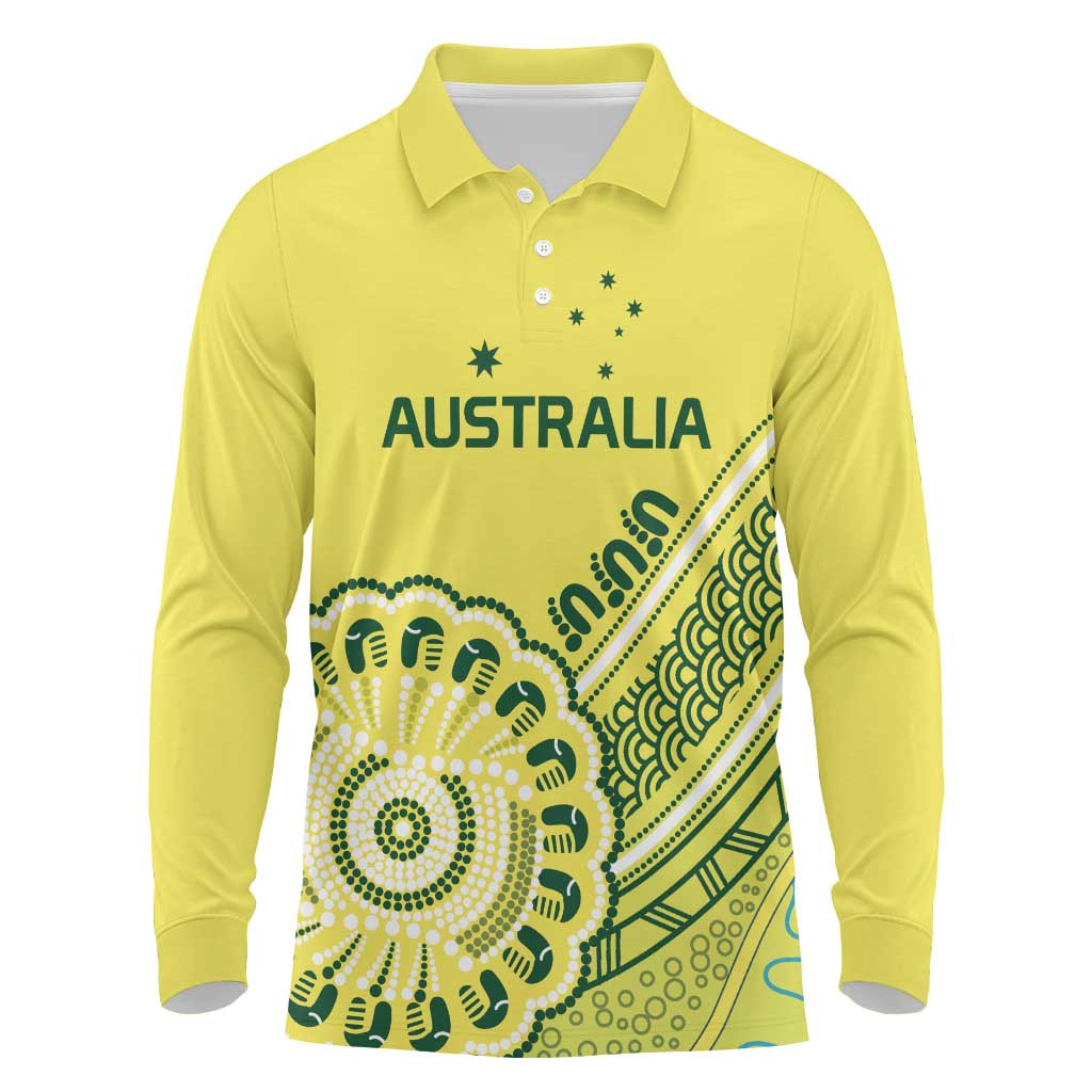 Custom Cricket Aussie Pride Long Sleeve Polo Shirt Aboriginal Dot Art Cricket