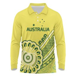 Custom Cricket Aussie Pride Long Sleeve Polo Shirt Aboriginal Dot Art Cricket
