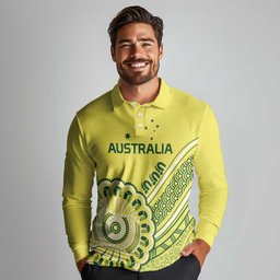 Custom Cricket Aussie Pride Long Sleeve Polo Shirt Aboriginal Dot Art Cricket