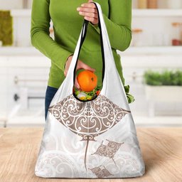 New Zealand Manta Ray Tattoo Grocery Bag Aotearoa Maori Haehae Beige