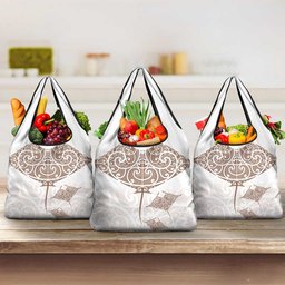 New Zealand Manta Ray Tattoo Grocery Bag Aotearoa Maori Haehae Beige