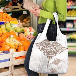 New Zealand Manta Ray Tattoo Grocery Bag Aotearoa Maori Haehae Beige