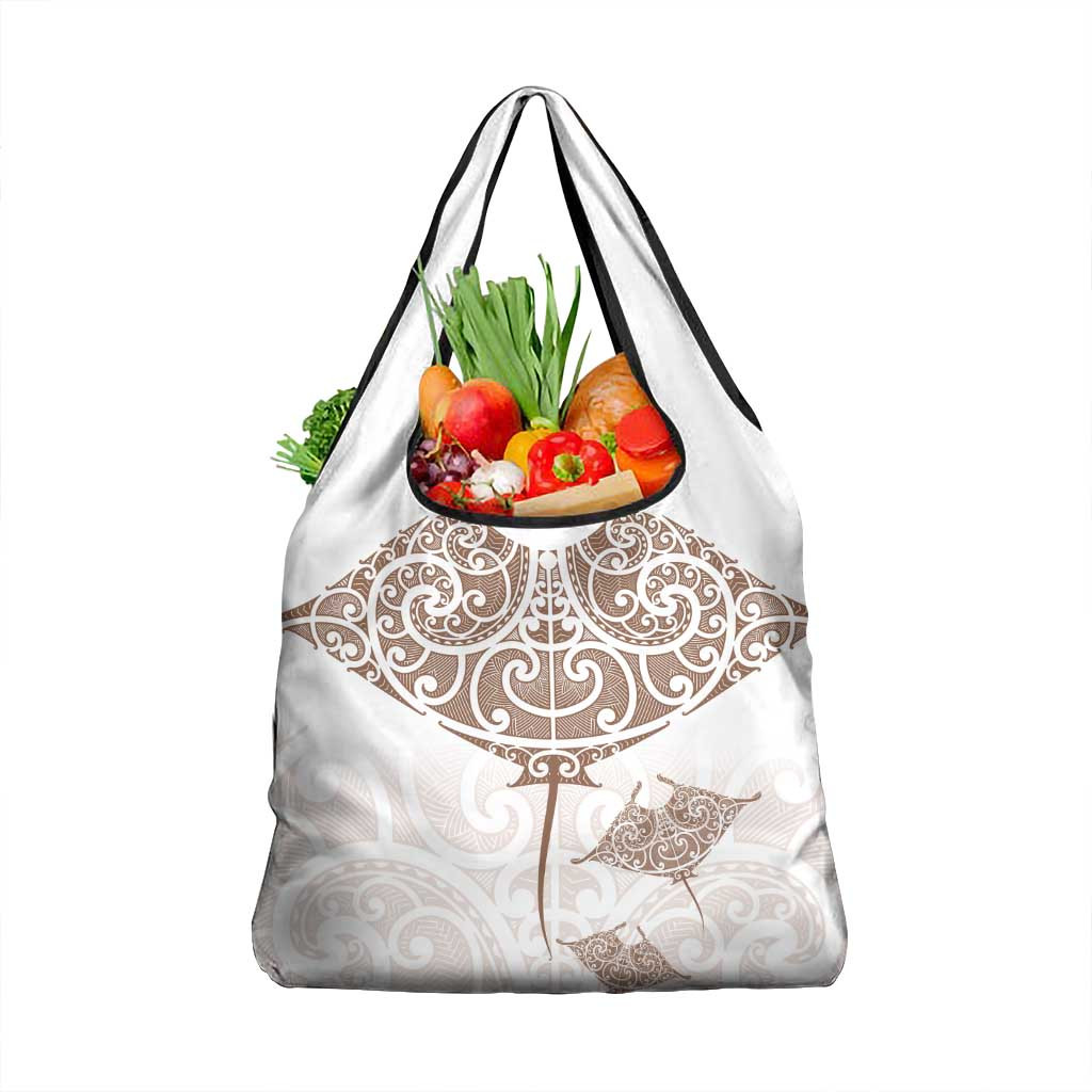 New Zealand Manta Ray Tattoo Grocery Bag Aotearoa Maori Haehae Beige