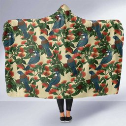 New Zealand Christmas Hooded Blanket Romantic Tui Birds on Pohutukawa - Ivory