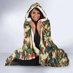 New Zealand Christmas Hooded Blanket Romantic Tui Birds on Pohutukawa - Ivory