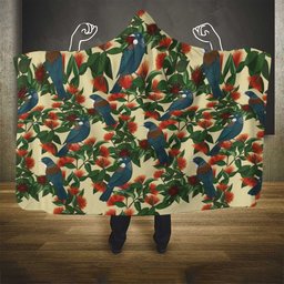 New Zealand Christmas Hooded Blanket Romantic Tui Birds on Pohutukawa - Ivory