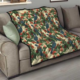 New Zealand Christmas Quilt Romantic Tui Birds on Pohutukawa - Ivory