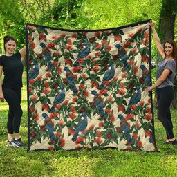 New Zealand Christmas Quilt Romantic Tui Birds on Pohutukawa - Ivory