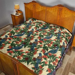 New Zealand Christmas Quilt Romantic Tui Birds on Pohutukawa - Ivory