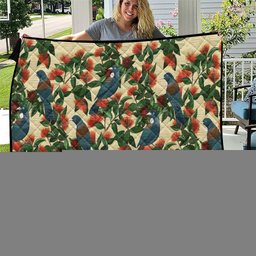 New Zealand Christmas Quilt Romantic Tui Birds on Pohutukawa - Ivory