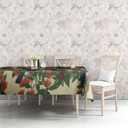 New Zealand Christmas Tablecloth Romantic Tui Birds on Pohutukawa - Ivory