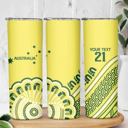 Custom Cricket Aussie Pride Skinny Tumbler Aboriginal Dot Art Cricket