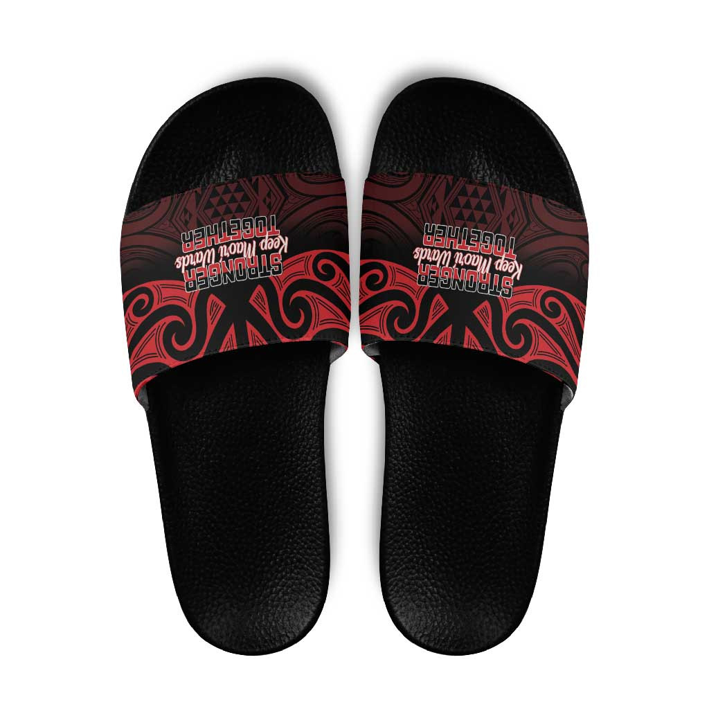 Keep Maori Wards New Zealand Slide Sandals Stronger Together Aotearoa Taniko