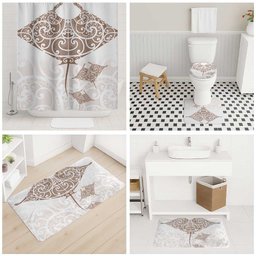 New Zealand Manta Ray Tattoo Bathroom Set Aotearoa Maori Haehae Beige