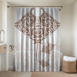 New Zealand Manta Ray Tattoo Bathroom Set Aotearoa Maori Haehae Beige