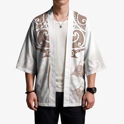 New Zealand Manta Ray Tattoo Kimono Aotearoa Maori Haehae Beige
