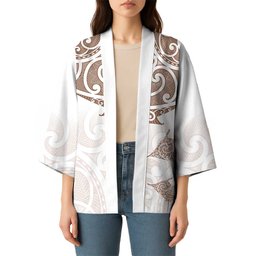 New Zealand Manta Ray Tattoo Kimono Aotearoa Maori Haehae Beige