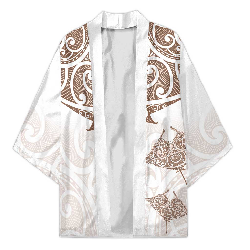 New Zealand Manta Ray Tattoo Kimono Aotearoa Maori Haehae Beige