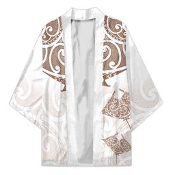 New Zealand Manta Ray Tattoo Kimono Aotearoa Maori Haehae Beige