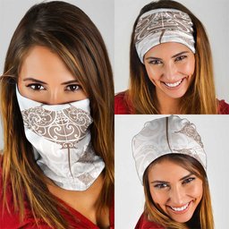 New Zealand Manta Ray Tattoo Neck Gaiter Aotearoa Maori Haehae Beige