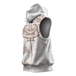 New Zealand Manta Ray Tattoo Sleeveless Hoodie Aotearoa Maori Haehae Beige