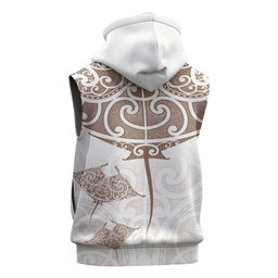 New Zealand Manta Ray Tattoo Sleeveless Hoodie Aotearoa Maori Haehae Beige