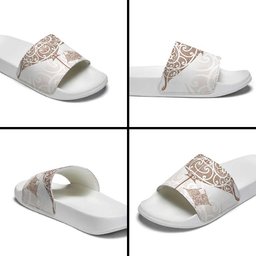 New Zealand Manta Ray Tattoo Slide Sandals Aotearoa Maori Haehae Beige