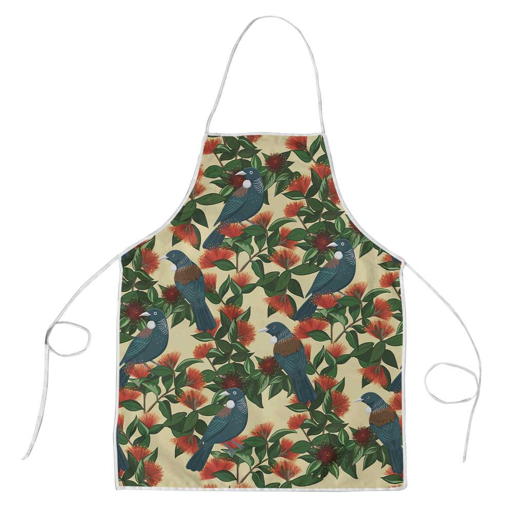 New Zealand Christmas Apron Romantic Tui Birds on Pohutukawa - Ivory
