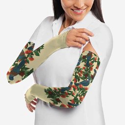 New Zealand Christmas Arm Sleeves Romantic Tui Birds on Pohutukawa - Ivory