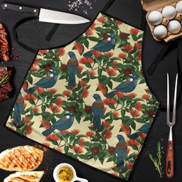 New Zealand Christmas Apron Romantic Tui Birds on Pohutukawa - Ivory