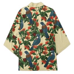 New Zealand Christmas Kimono Romantic Tui Birds on Pohutukawa - Ivory