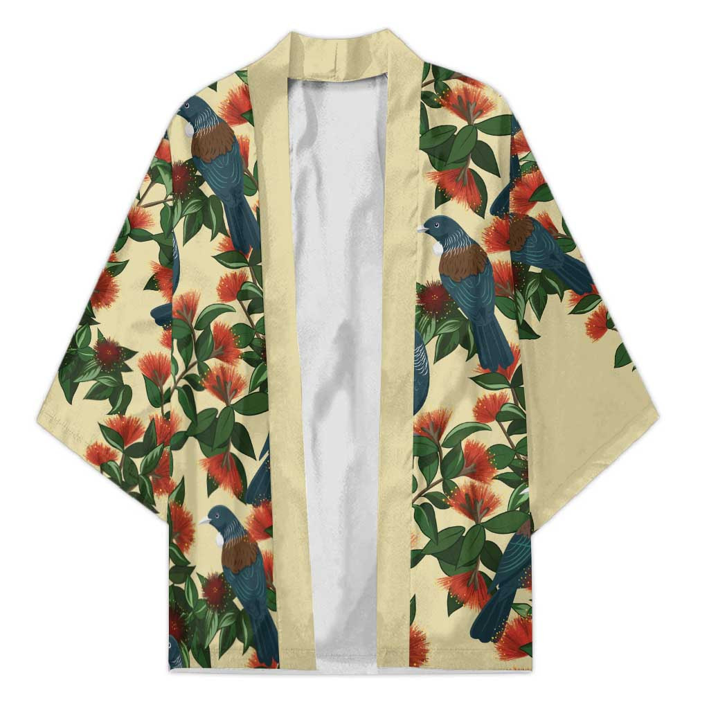 New Zealand Christmas Kimono Romantic Tui Birds on Pohutukawa - Ivory