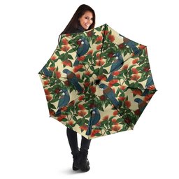 New Zealand Christmas Umbrella Romantic Tui Birds on Pohutukawa - Ivory