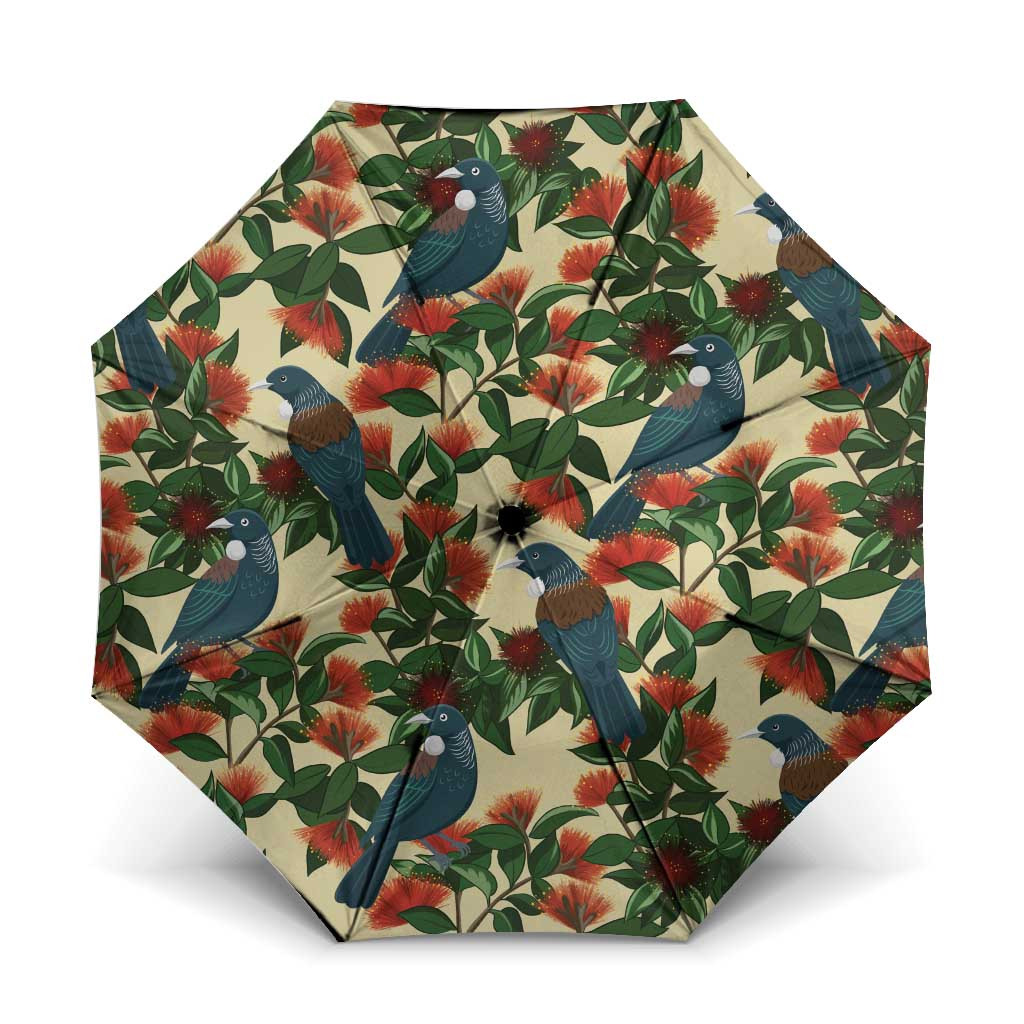 New Zealand Christmas Umbrella Romantic Tui Birds on Pohutukawa - Ivory