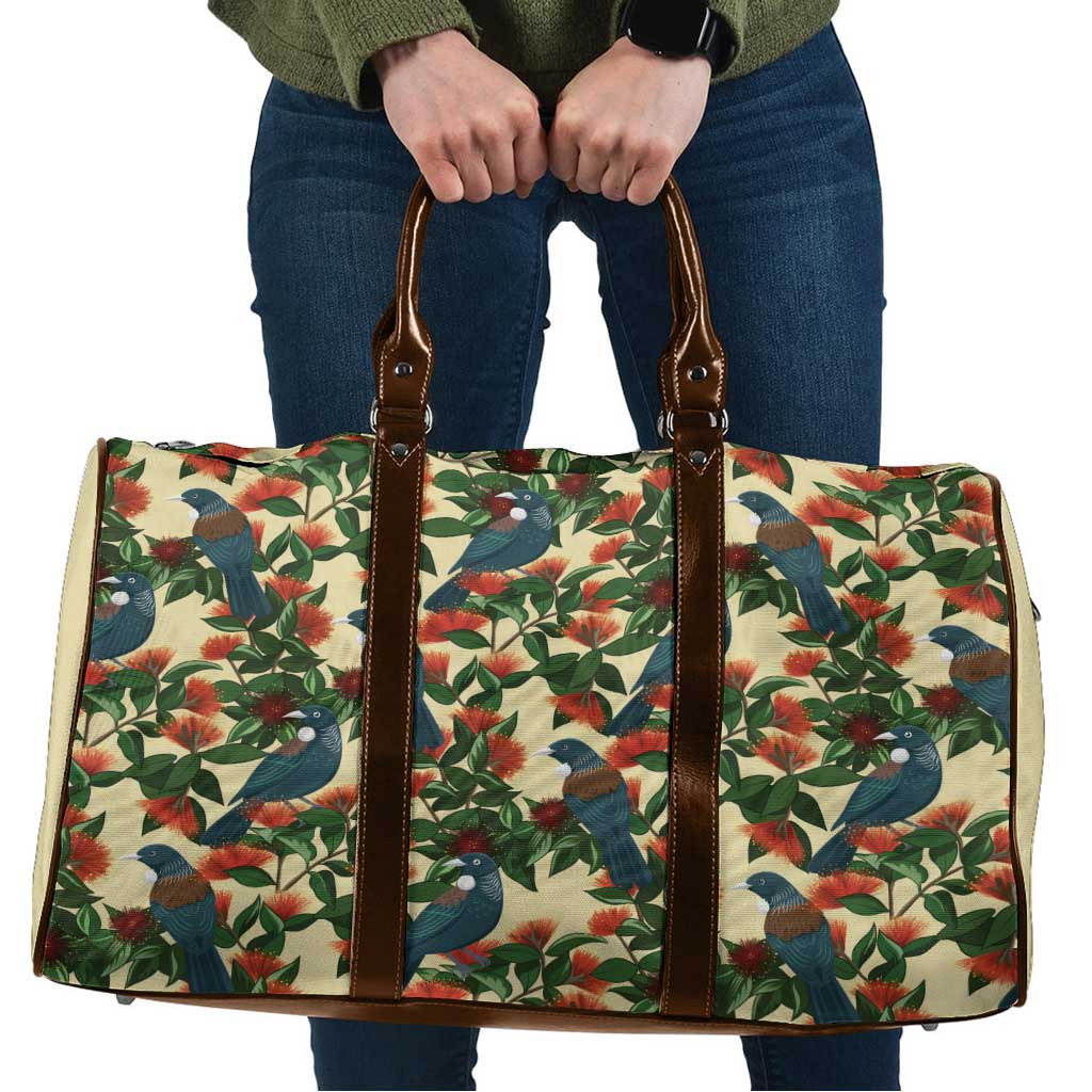 New Zealand Christmas Travel Bag Romantic Tui Birds on Pohutukawa - Ivory