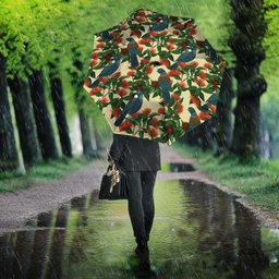 New Zealand Christmas Umbrella Romantic Tui Birds on Pohutukawa - Ivory