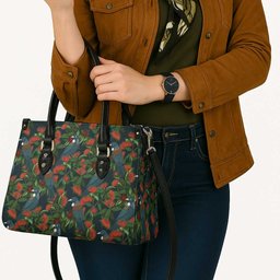 New Zealand Christmas Leather Bag Romantic Tui Birds on Pohutukawa - Cobalt