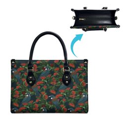 New Zealand Christmas Leather Bag Romantic Tui Birds on Pohutukawa - Cobalt