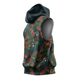 New Zealand Christmas Sleeveless Hoodie Romantic Tui Birds on Pohutukawa - Cobalt