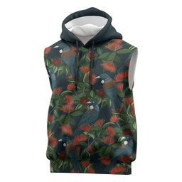 New Zealand Christmas Sleeveless Hoodie Romantic Tui Birds on Pohutukawa - Cobalt
